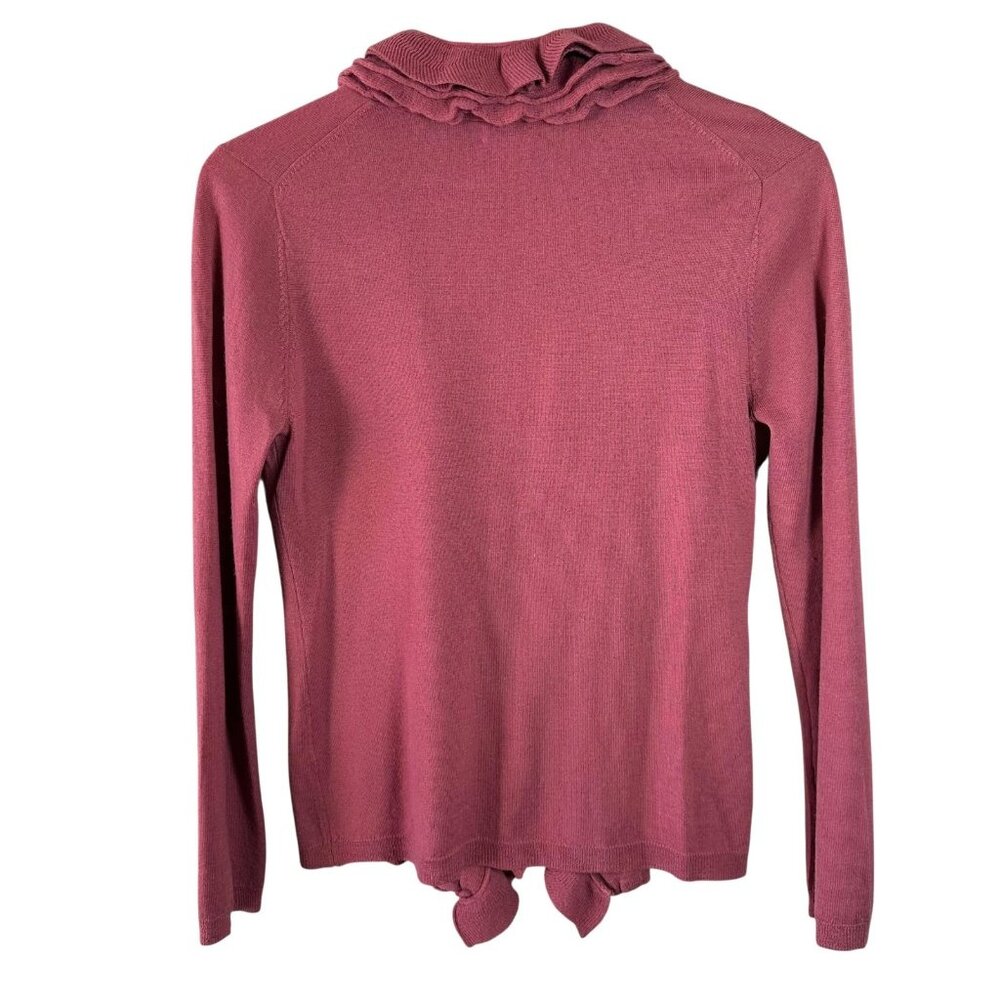 Garnet Hill Dusty Rose Merino Wool Ruffle Cardigan Sweater Size XS - Picture 5 of 5